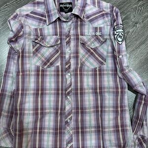 Hard Rock Cafe Purple Plaid Long Sleeve Shirt
